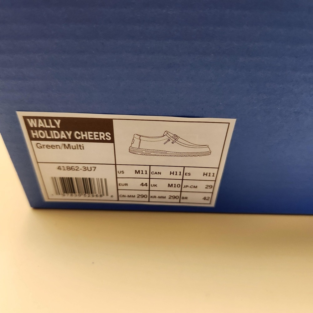 Hey Dude Wally Holiday Cheers Shoes Mens Size 11 Green Multi Casual Comfort Xmas - Picture 12 of 12
